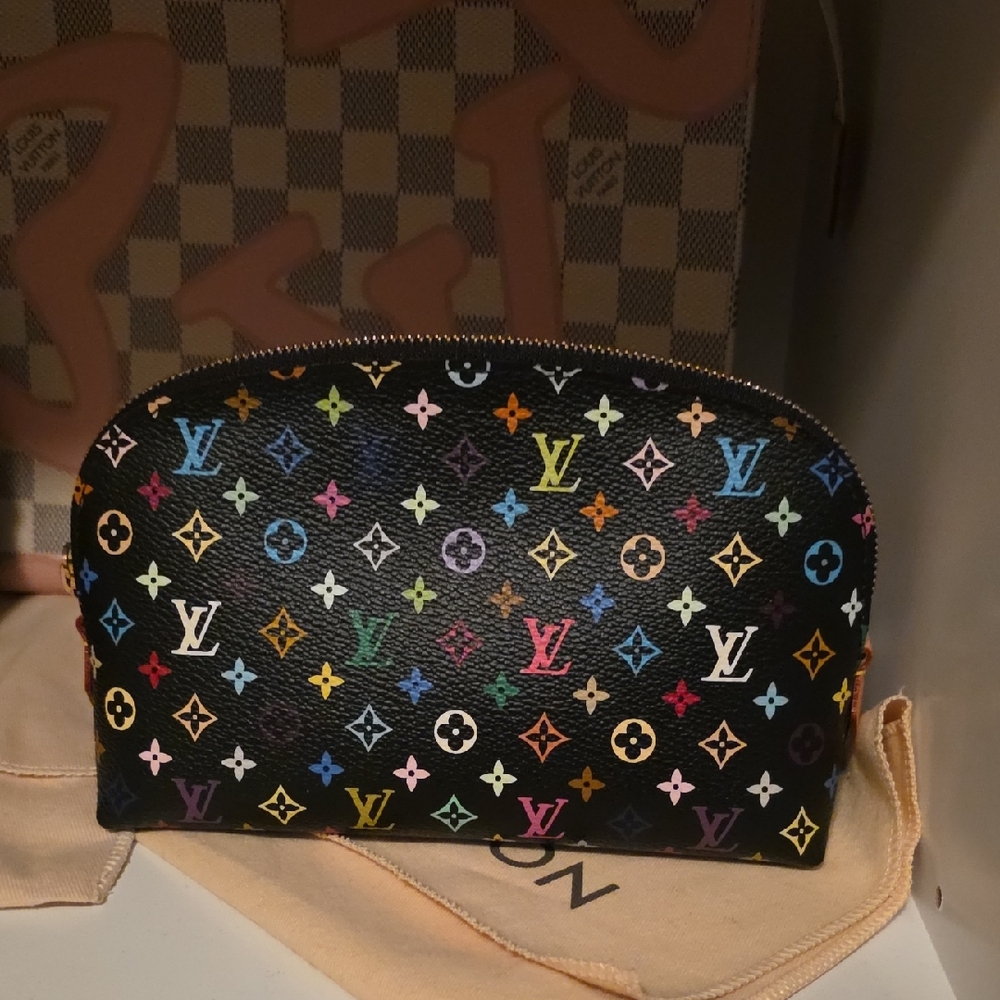 Authentic Louis Vuitton Black Multicolor Monogram Cosmetic Pouch